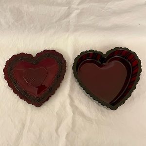 Vintage Red Glass Patterned Heart Dish with Cover